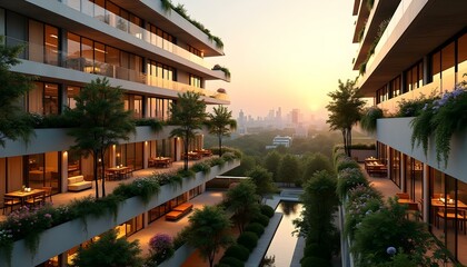 Obraz premium Contemporary Urban Living: Residential Complex with Green Terraces Generative AI