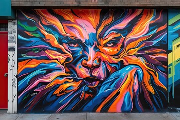 Fototapeta premium Dynamic Street Art Mural Showcasing Electric Colors and Bold Strokes in Urban Aesthetics