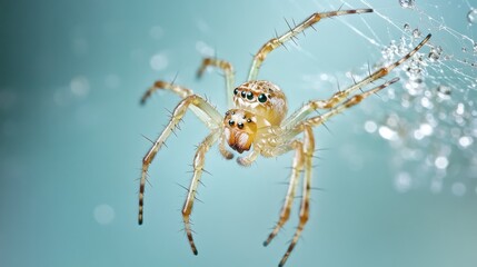 A close-up image of a spider on its web, showcasing intricate details and textures.