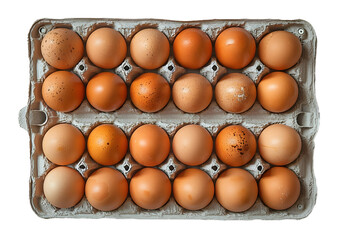 Chicken eggs in a box cut out transparent isolated on white background, PNG image