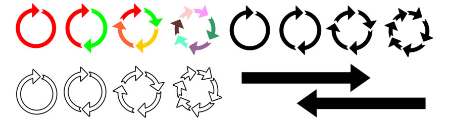 Circle arrows icon vector diagram infographic set. Sync repeat and reload arrow icon, rotate arrow symbol, Vector illustration