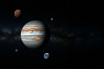 The planet Jupiter on a dark background.