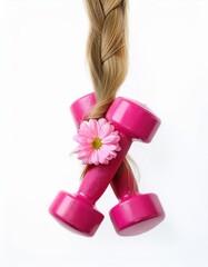 a strait and smooth hair isolated on background for hair care with a shampoo and flowers
