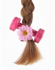 a strait and smooth hair isolated on background for hair care with a shampoo and flowers