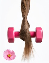 a strait and smooth hair isolated on background for hair care with a shampoo and flowers