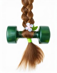 a strait and smooth hair isolated on background for hair care with a shampoo and flowers