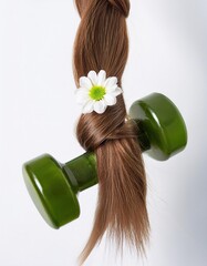 a strait and smooth hair isolated on background for hair care with a shampoo and flowers