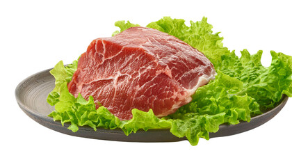 Fototapeta premium Beef and Salad Combination In Plate on White Background