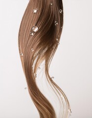 a strait and smooth hair isolated on background for hair care with a shampoo and flowers