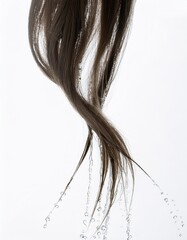 a strait and smooth hair isolated on background for hair care with a shampoo and flowers