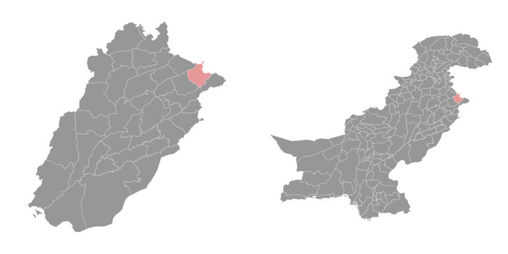 Sialkot district map, administrative division of Pakistan. Vector illustration.