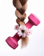 a strait and smooth hair isolated on background for hair care with a shampoo and flowers