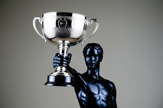 Figure Holding Shimmering Silver Chalice Representing Success and Achievement