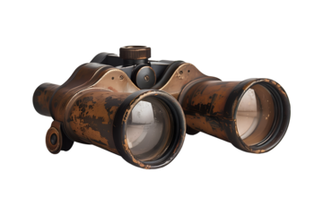 Old vintage binoculars with dirty lenses, isolated photography