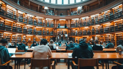 Students studying in a university library