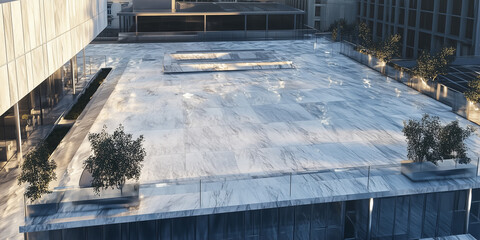 Minimalist urban platform for car display and product ads. Spacious, clean background ideal for showcasing vehicles with a modern, cityscape feel. Perfect for automotive marketing.