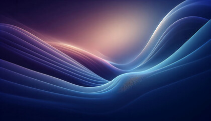 A smooth flowing abstract background featuring gradients of deep blues and purples with soft curves and light reflections creating a serene and ethereal ambiance
