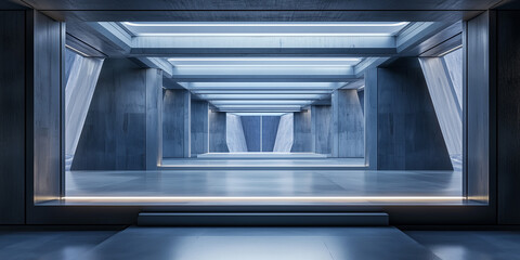 Fototapeta premium Minimalist urban platform for car display and product ads. Spacious, clean background ideal for showcasing vehicles with a modern, cityscape feel. Perfect for automotive marketing.