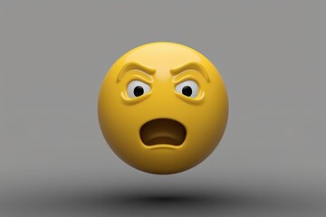 Fototapeta premium Three Dimensional Surprised Yellow Face Emoticon Expressing Astonishment and Shock