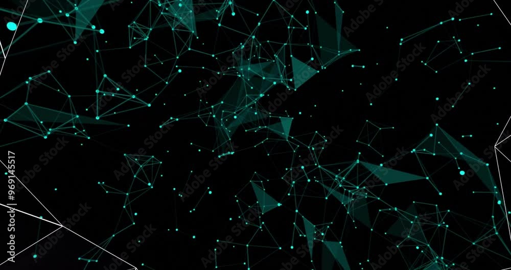 Poster Animation of shapes and network of connections on black background