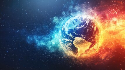 Fototapeta premium A conceptual image of a globe surrounded by a greenhouse gas effect, with visual elements representing rising temperatures and environmental change.
