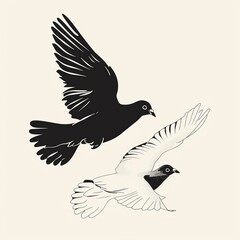 Obraz premium illustration: silhouette of flying birds doves on a white background. AI generation