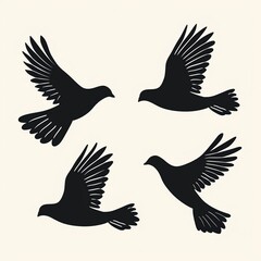 Obraz premium illustration: silhouette of flying birds doves on a white background. AI generation