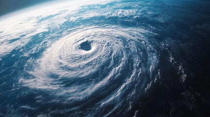 Magnificent spiraling clouds of a hurricane or cyclone over the planets surface. Super Typhoon