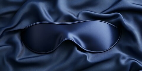 Fototapeta premium Blue sleep mask on blue satin fabric.