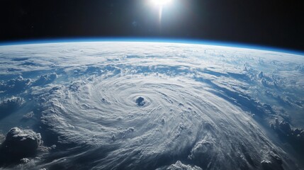 Magnificent spiraling clouds of a hurricane or cyclone over the planets surface. Super Typhoon