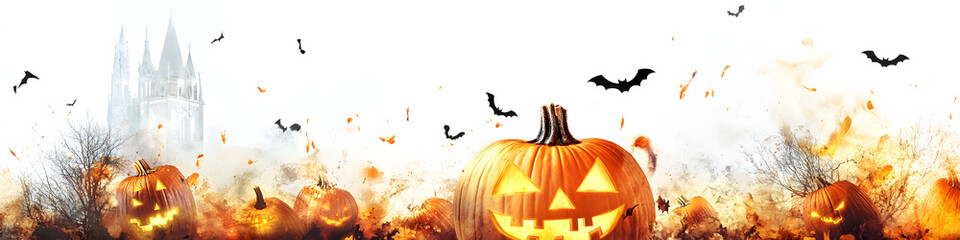 Fototapeta premium aquarelle halloween pumpkin banner with white copy space, ai generated