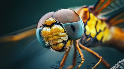 Close-up of a dragonfly showcasing intricate facial features and vibrant colors.