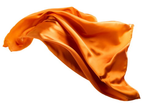 Seidentuch in orange fliegend isoliert auf weißen Hintergrund, Freisteller