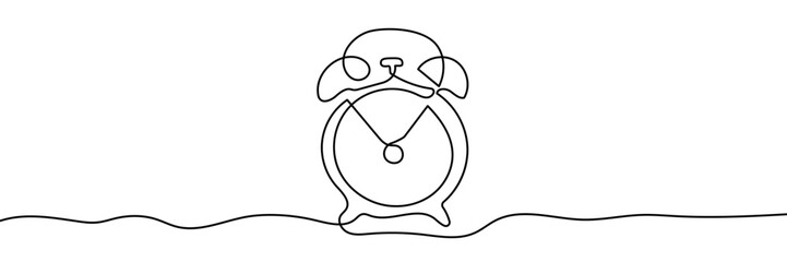 Continuous line drawing of alarm clock. One line of alarm clock. Alarm clock continuous line art. Editable outline.