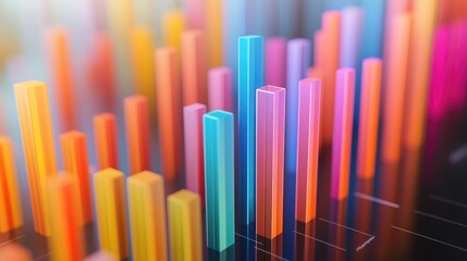 Obraz premium A detailed 3D bar chart illustrating quarterly financial results, with bars in different colors to highlight performance in various sectors.