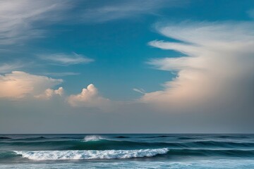 Vibrant Blue Sky and Ocean Waves with Gradient Effect on Isolated Background