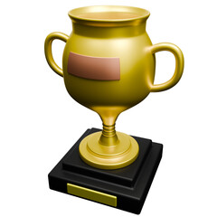 3d render of a golden trophy cup with a winner. Top Quality Guarantee Mark, Victory Game Champion