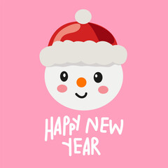 Vector Snowman for Christmas Card. Merry Christmas and Happy New Year greeting card. Snowman character in a flat style on a white background