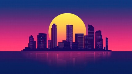 Obraz premium Vibrant Sunrise Over Modern Cityscape Symbolizing New Beginnings and Fresh Starts