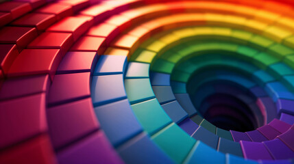 Fototapeta premium Abstract 3D Rainbow Space, Trendy Modern Background. Colorful, Minimal, Geometric. Shapes, Curves, Blocks. Equality, Diversity, Human Rights. Harmony, Balance, Creativity, Artistic Vibrant Design