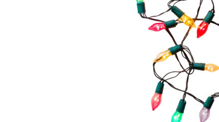 Christmas light string with colorful bulbs isolated on transparent background