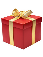Obraz premium Red gift Christmas box with golden ribbon isolated on transparent background