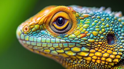 A close-up of a colorful lizard showcasing vibrant scales and intricate details.