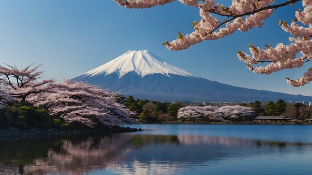 mountain Fuji and blossoms