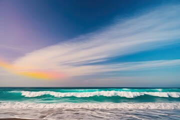 Fototapeta premium Vibrant Sky and Lush Ocean Waves with Colorful Gradient on White Background