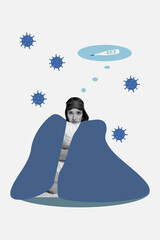 Photo collage trend artwork of vaccination immunization epidemic virus health care young woman...