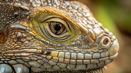 Fototapeta premium Close-up of a lizard's eye showcasing intricate textures and colors.