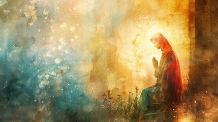  Angel Gabriel visits Mary. Watercolor illustration. Annunciation