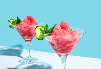 Watermelon slushie drink or berry sorbet dessert