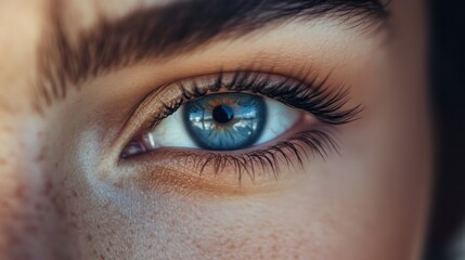 Close-up of a human eye showcasing vibrant blue color and intricate details.